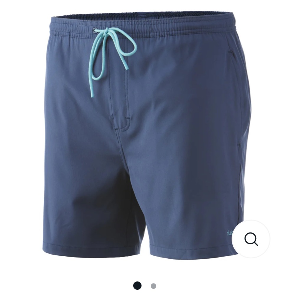Huk Men's Navy Swim Trunks with Light Blue Drawstring